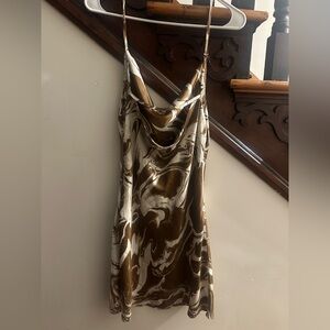 Pretty Garbage “Take Me Out” Satin Slip Dress Brown Marble Print Sm (NWT) 3/$25